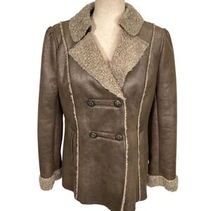 Sonoma Jacket Womens Medium Taupe Brown Shearling Double Breasted Everyday